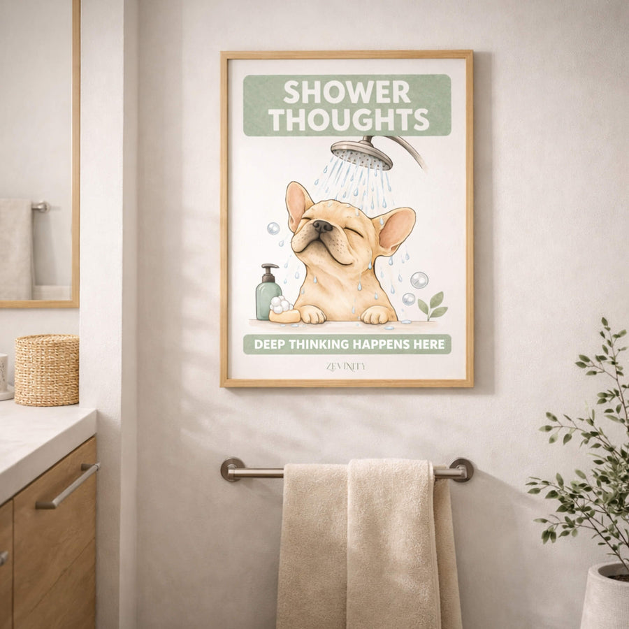 Shower Thoughts — French Bulldog Bathroom Wall Art Print
