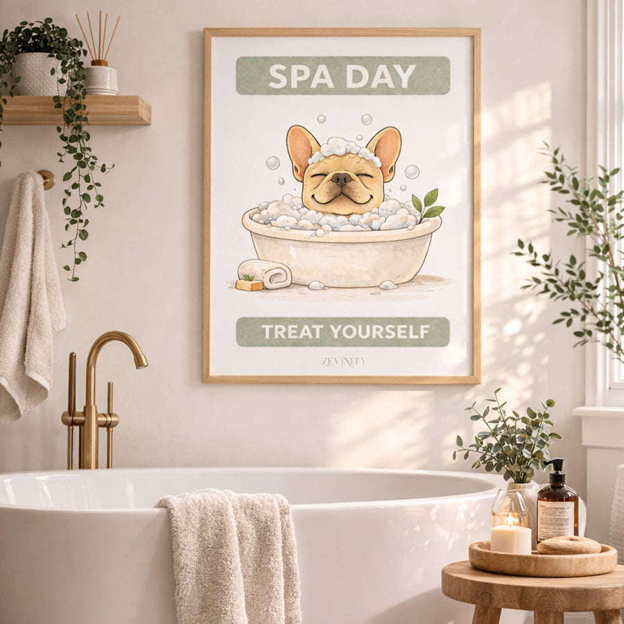 Spa Day — French Bulldog Bathroom Wall Art Print