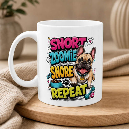 Snort. Zoomie. Snore. Repeat. – French Bulldog Mug