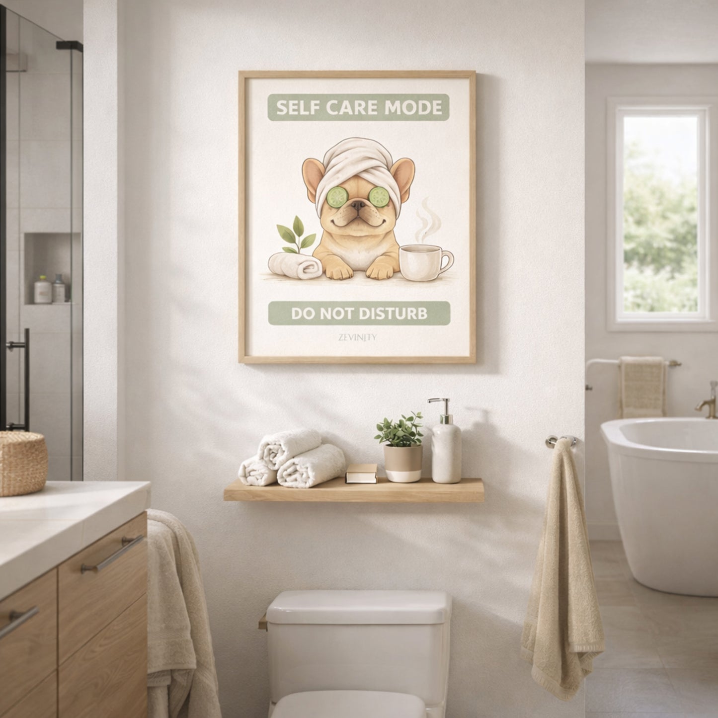 Self Care Mode — French Bulldog Bathroom Wall Art Print
