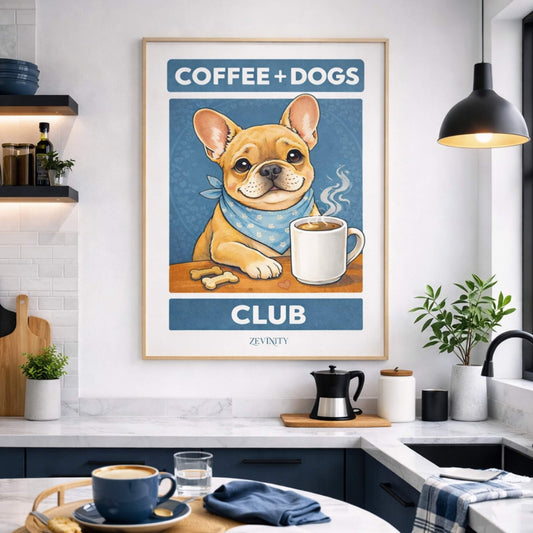 Coffee + Dogs Club — French Bulldog Wall Art Print