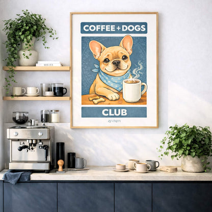 Coffee + Dogs Club — French Bulldog Wall Art Print