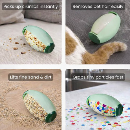 Sticky Lint roller demonstrating its use on various surfaces