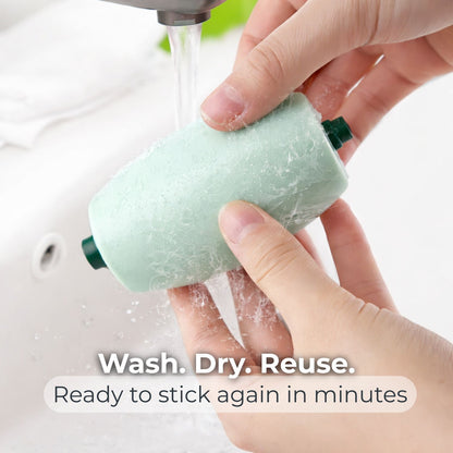 Sticky gel lint roller being washed – reusable pet hair remover