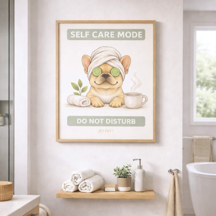 Self Care Mode — French Bulldog Bathroom Wall Art Print