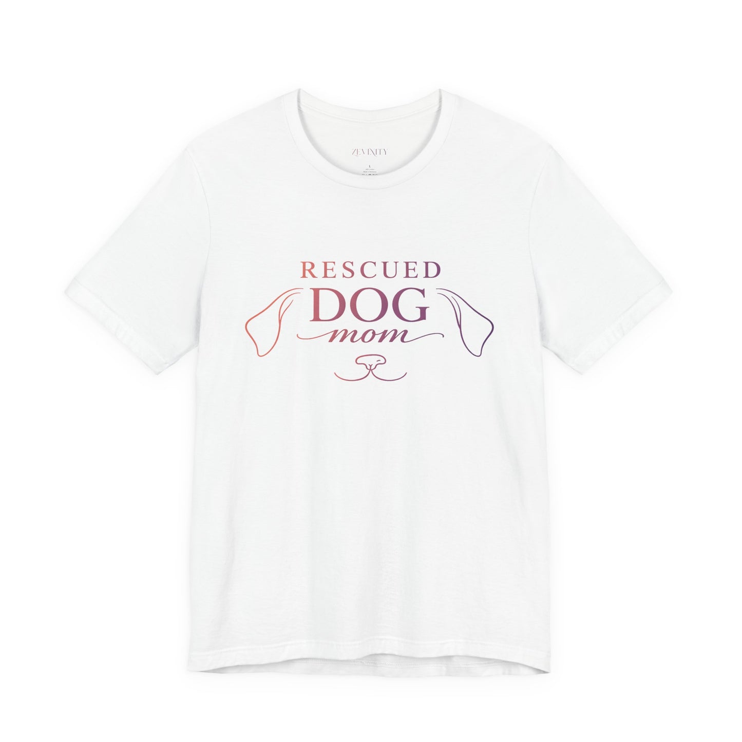 White Rescue dog mom t-shirt with minimalist dog line design, premium cotton shirt by Zevinity
