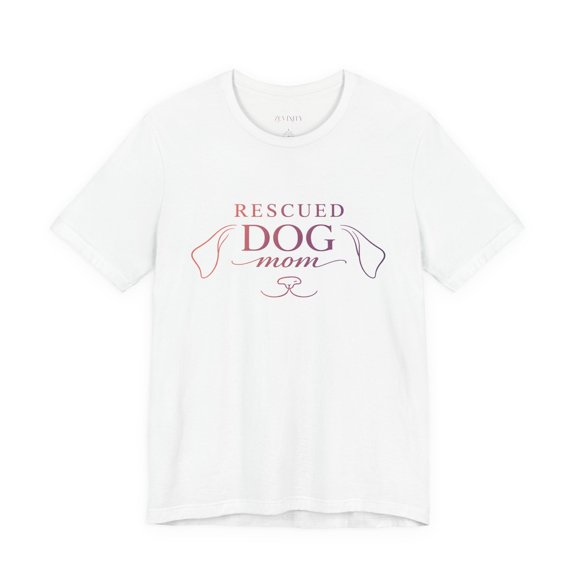 White Rescue dog mom t-shirt with minimalist dog line design, premium cotton shirt by Zevinity