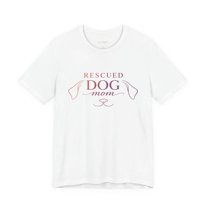 White Rescue dog mom t-shirt with minimalist dog line design, premium cotton shirt by Zevinity